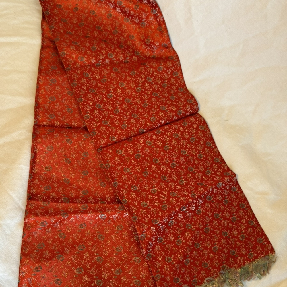 Elegant vintage Chinese vibrant Red delicate Floral motifsnSilk Scarf 36" Long